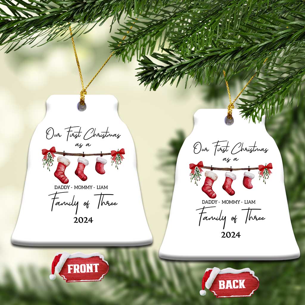 Personalized First Xmas As A Family Of Three Christmas Ornament Custom Name Family With Baby TS10