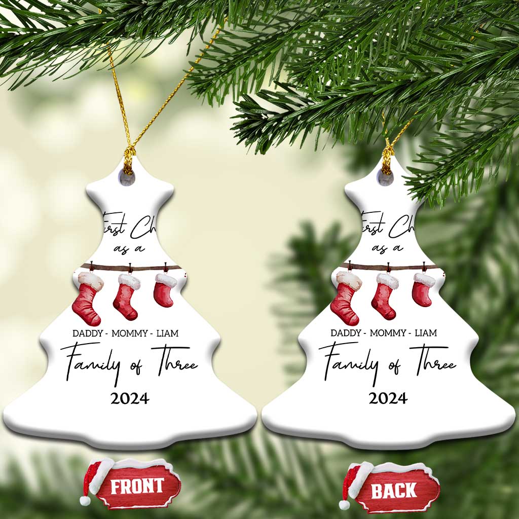Personalized First Xmas As A Family Of Three Christmas Ornament Custom Name Family With Baby TS10
