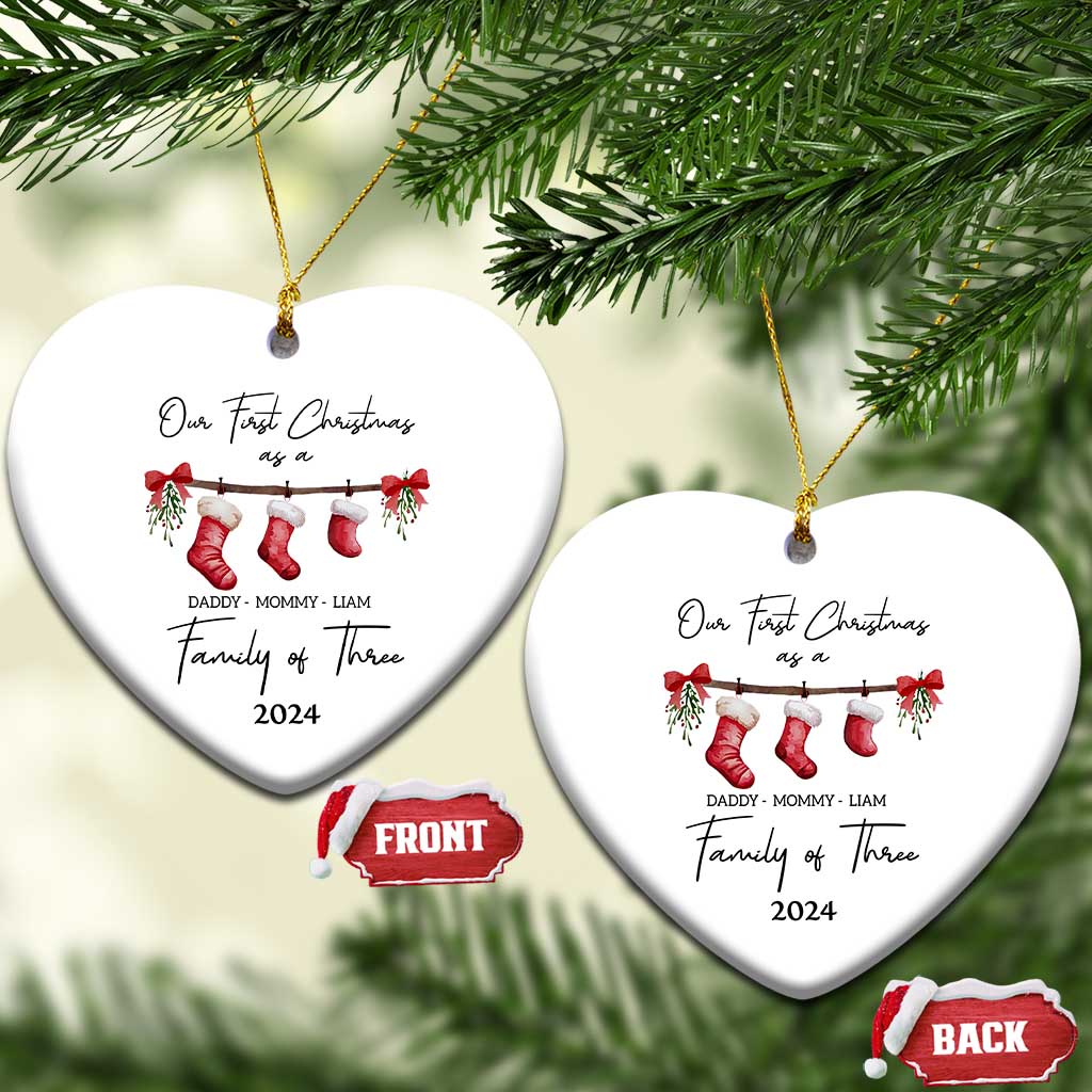 Personalized First Xmas As A Family Of Three Christmas Ornament Custom Name Family With Baby TS10