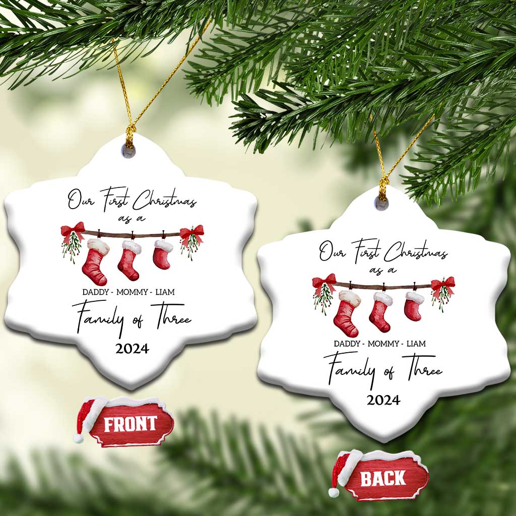 Personalized First Xmas As A Family Of Three Christmas Ornament Custom Name Family With Baby TS10