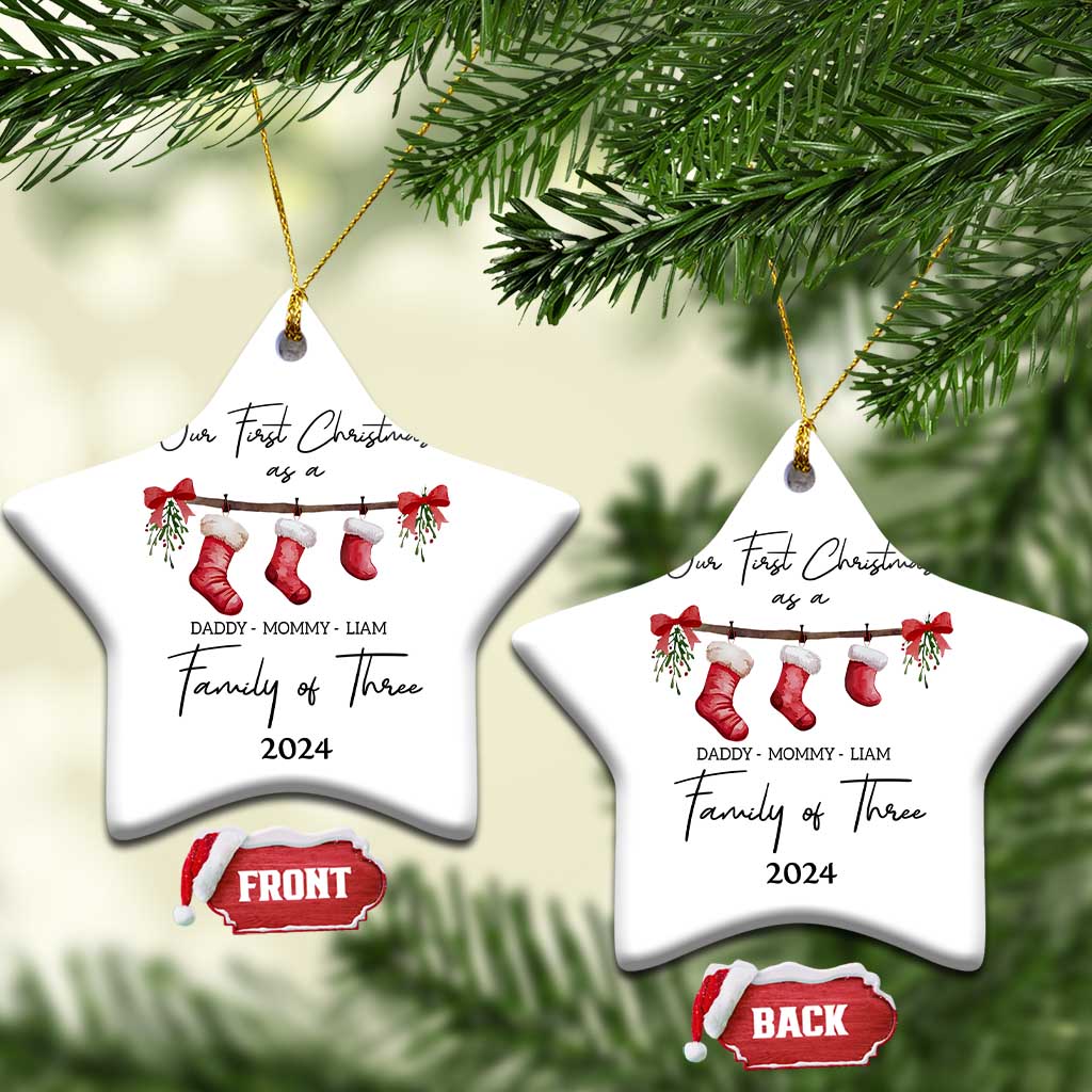 Personalized First Xmas As A Family Of Three Christmas Ornament Custom Name Family With Baby TS10