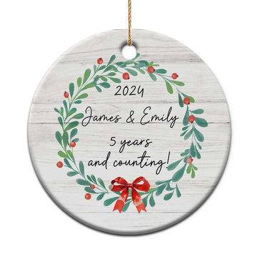 Personalized 5th Anniversary Christmas Ornament 2024 Custom Name 5 Year Wedding Gifts for Couple TS10