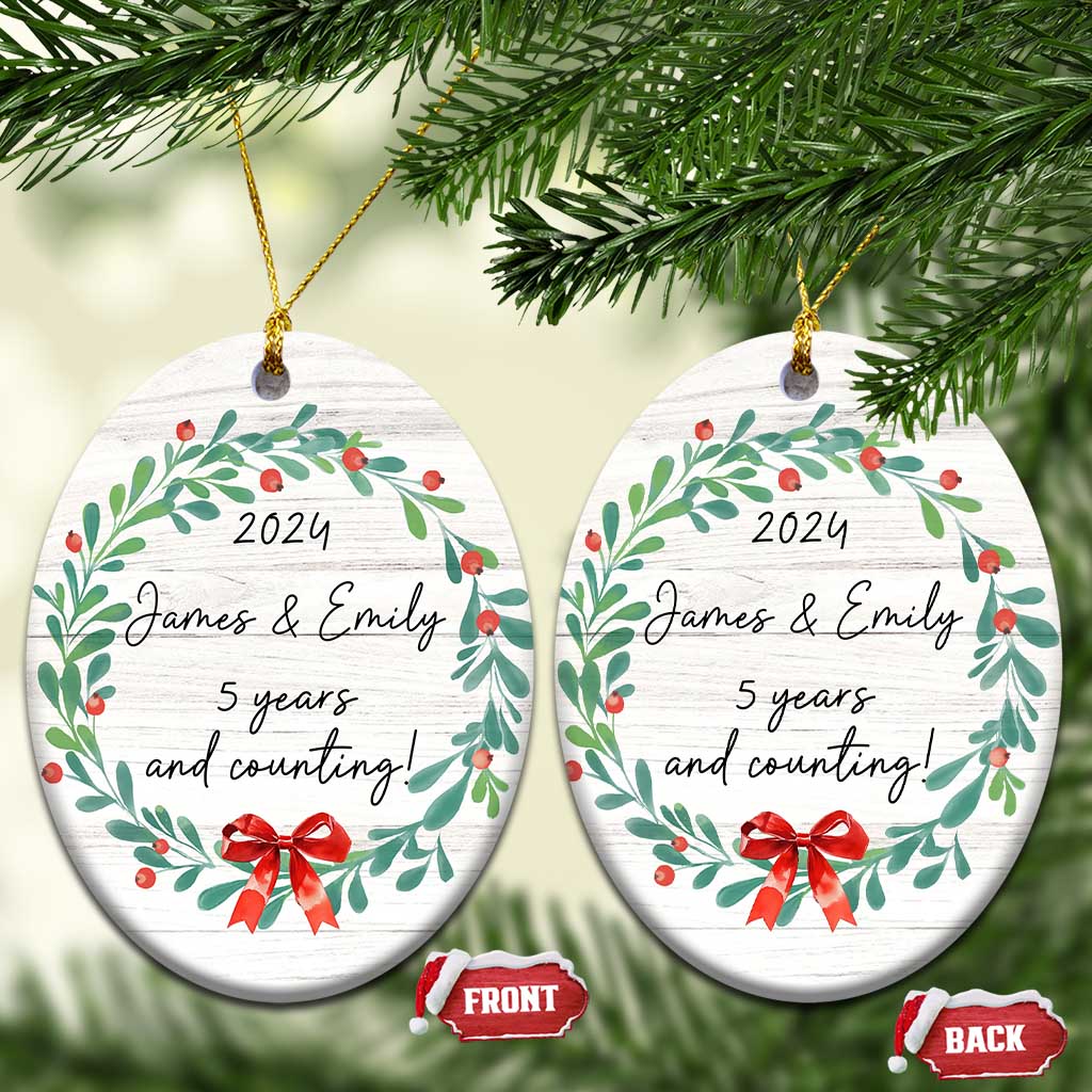 Personalized 5th Anniversary Christmas Ornament 2024 Custom Name 5 Year Wedding Gifts for Couple TS10