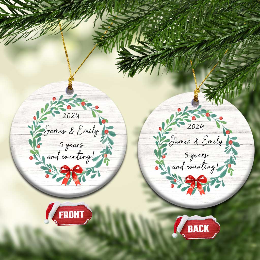 Personalized 5th Anniversary Christmas Ornament 2024 Custom Name 5 Year Wedding Gifts for Couple TS10