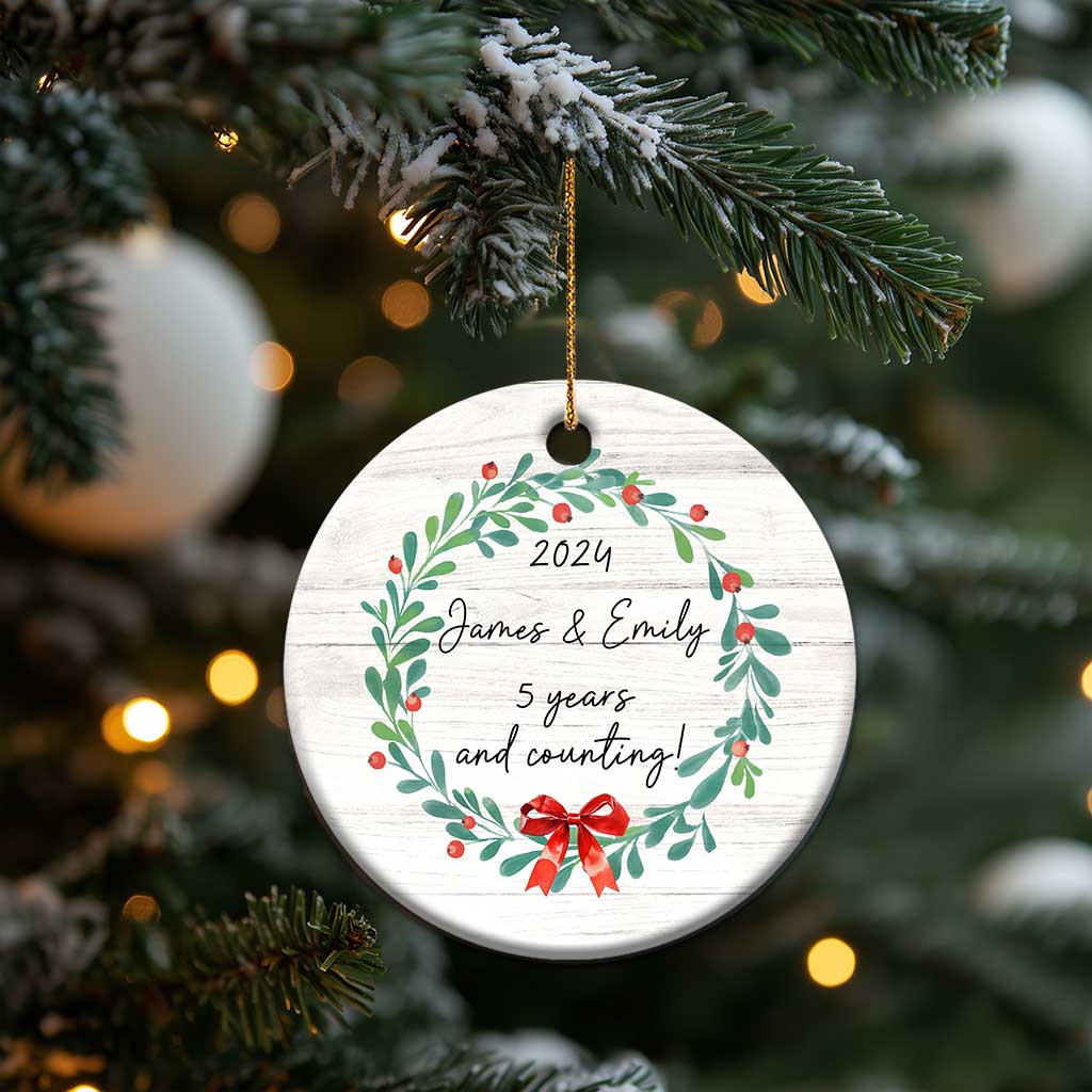 Personalized 5th Anniversary Christmas Ornament 2024 Custom Name 5 Year Wedding Gifts for Couple TS10