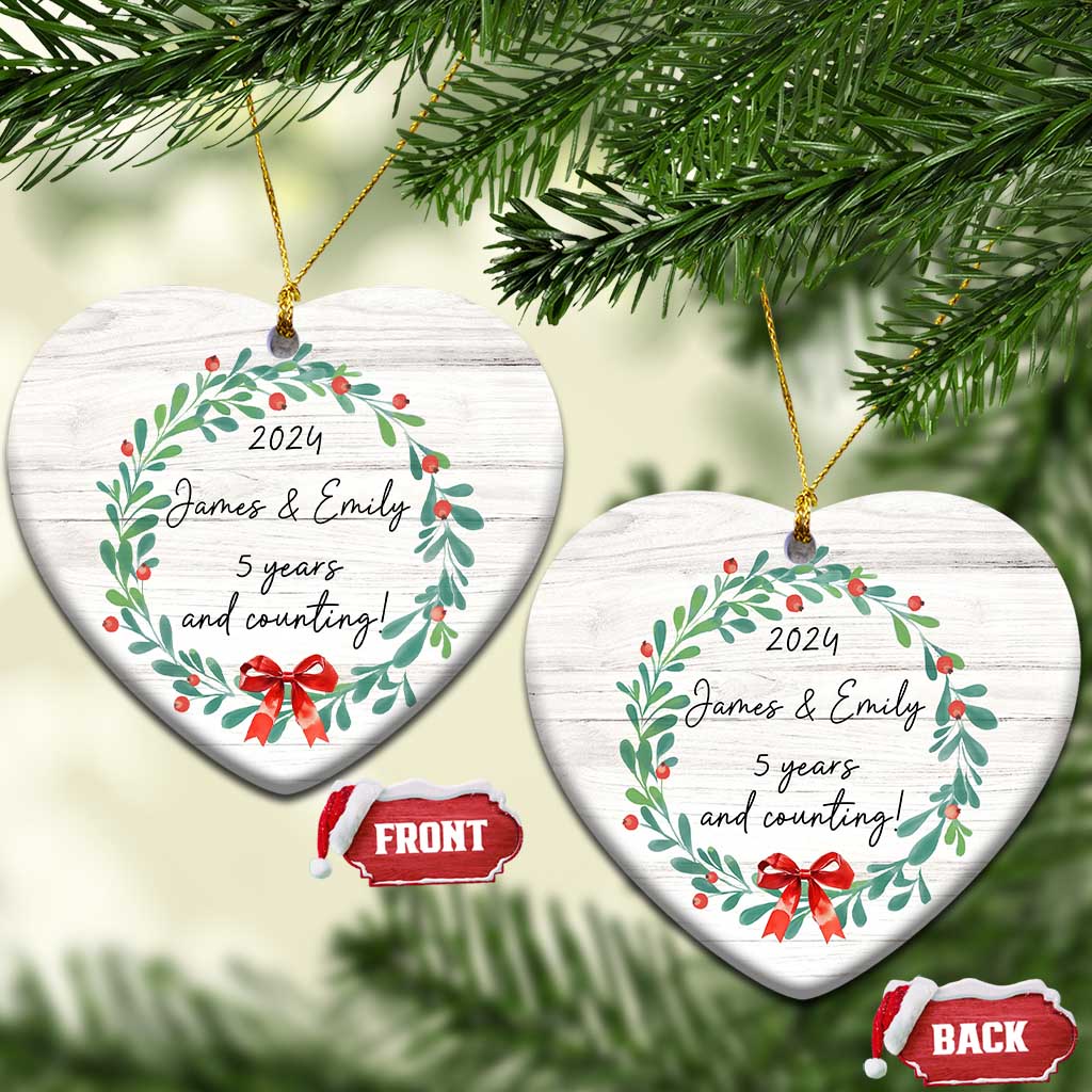 Personalized 5th Anniversary Christmas Ornament 2024 Custom Name 5 Year Wedding Gifts for Couple TS10