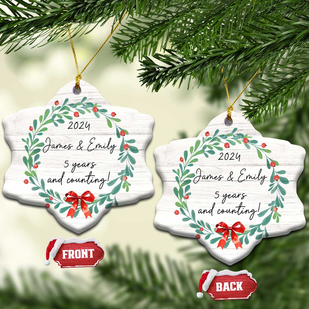 Personalized 5th Anniversary Christmas Ornament 2024 Custom Name 5 Year Wedding Gifts for Couple TS10