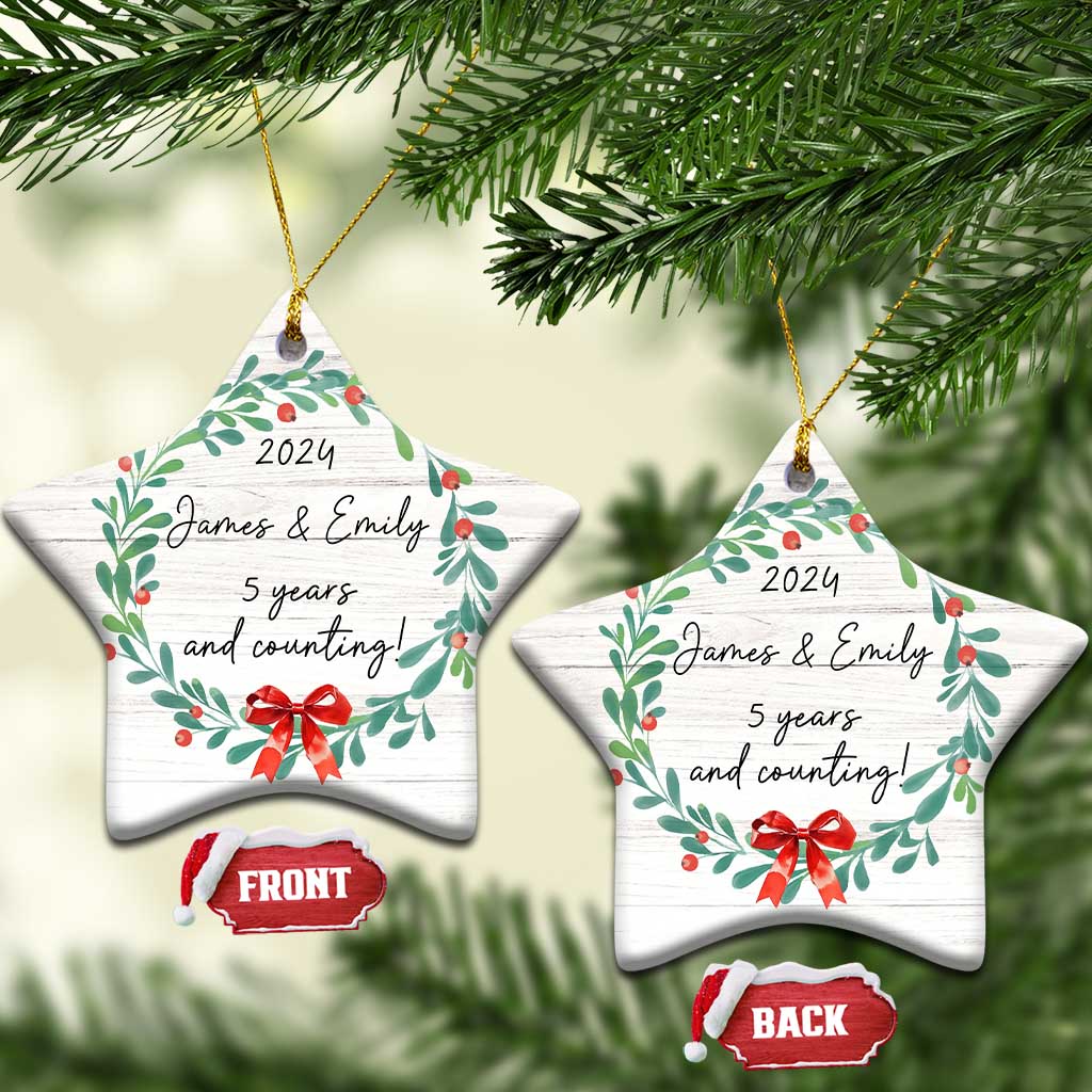 Personalized 5th Anniversary Christmas Ornament 2024 Custom Name 5 Year Wedding Gifts for Couple TS10