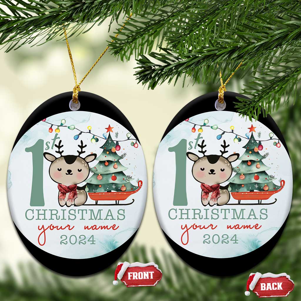 Personalized Baby's First Christmas Ornament 2024 Custom Name Keepsake Xmas Decoration Adorable Reindeer TS10