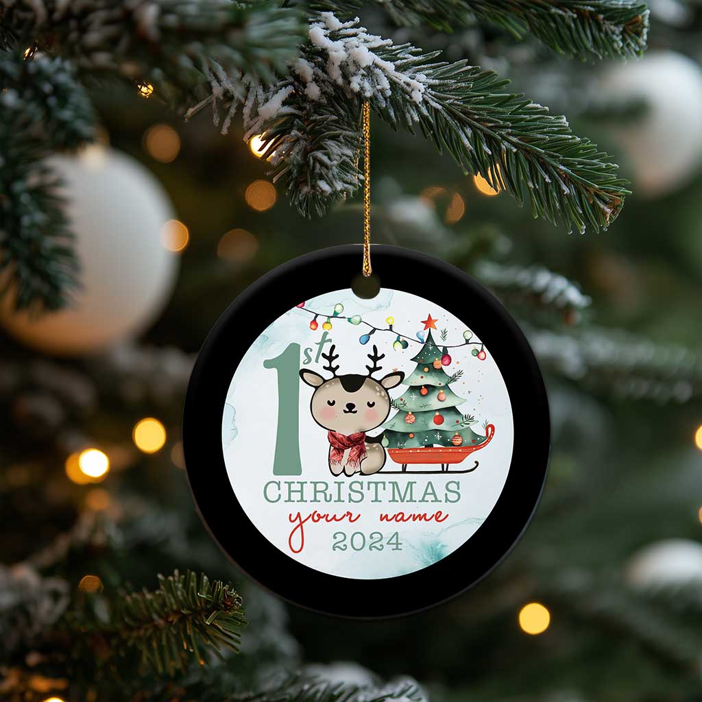 Personalized Baby's First Christmas Ornament 2024 Custom Name Keepsake Xmas Decoration Adorable Reindeer TS10