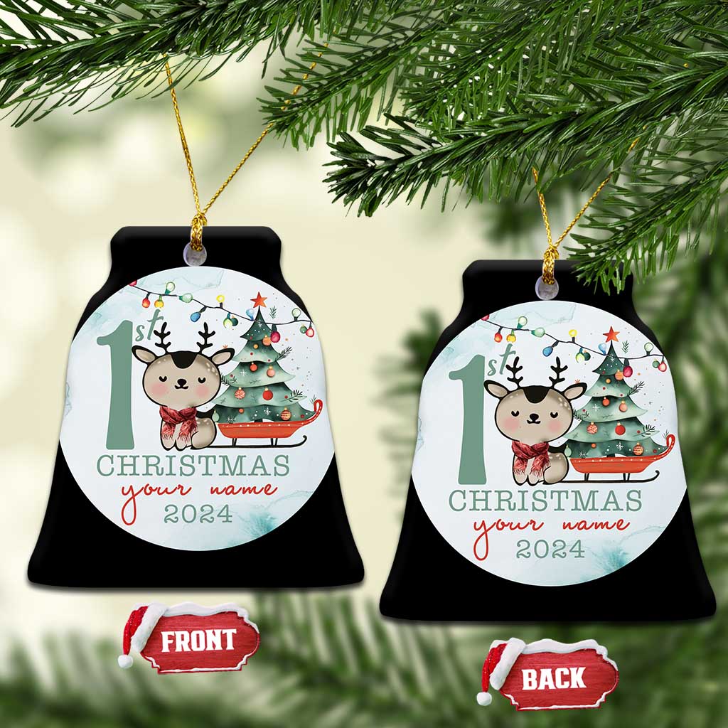 Personalized Baby's First Christmas Ornament 2024 Custom Name Keepsake Xmas Decoration Adorable Reindeer TS10