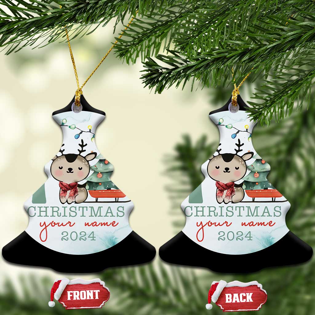 Personalized Baby's First Christmas Ornament 2024 Custom Name Keepsake Xmas Decoration Adorable Reindeer TS10