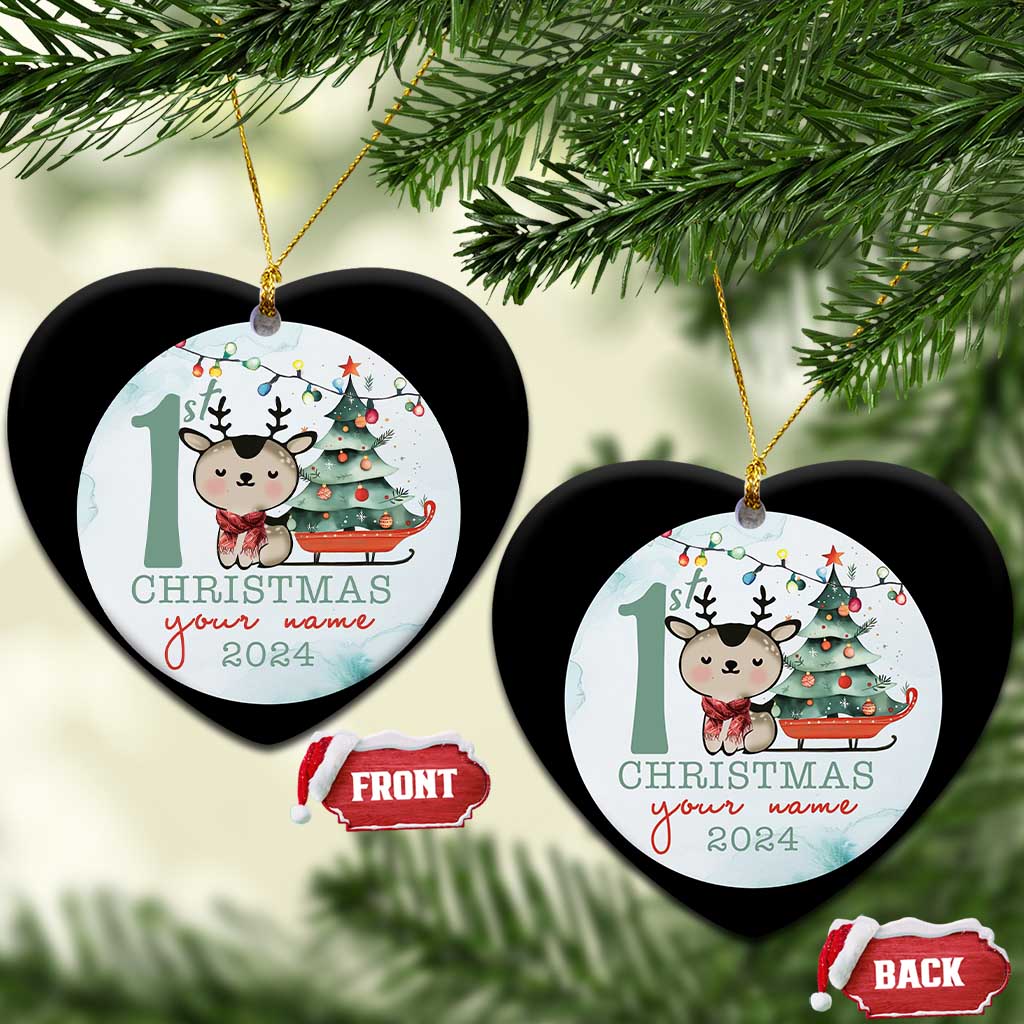 Personalized Baby's First Christmas Ornament 2024 Custom Name Keepsake Xmas Decoration Adorable Reindeer TS10