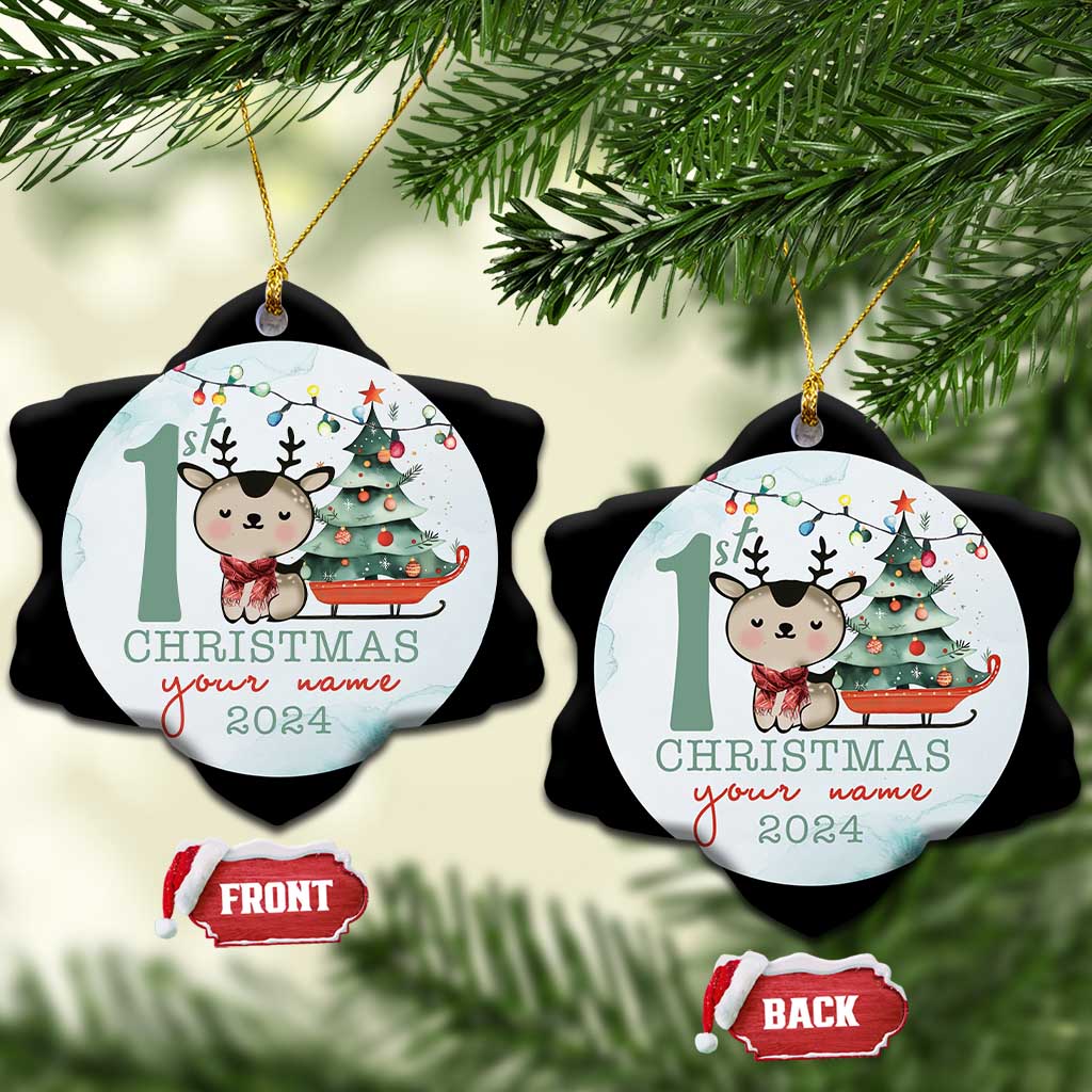 Personalized Baby's First Christmas Ornament 2024 Custom Name Keepsake Xmas Decoration Adorable Reindeer TS10