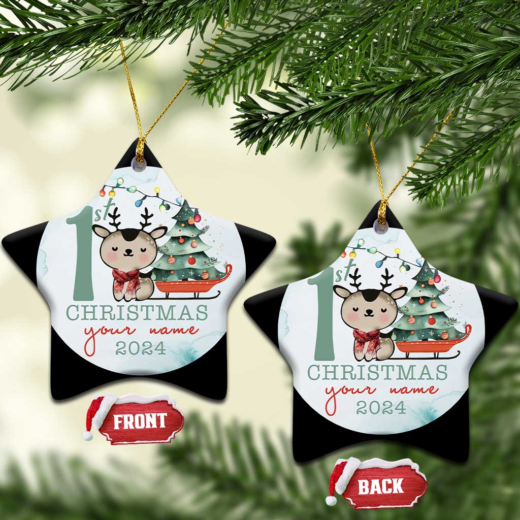 Personalized Baby's First Christmas Ornament 2024 Custom Name Keepsake Xmas Decoration Adorable Reindeer TS10