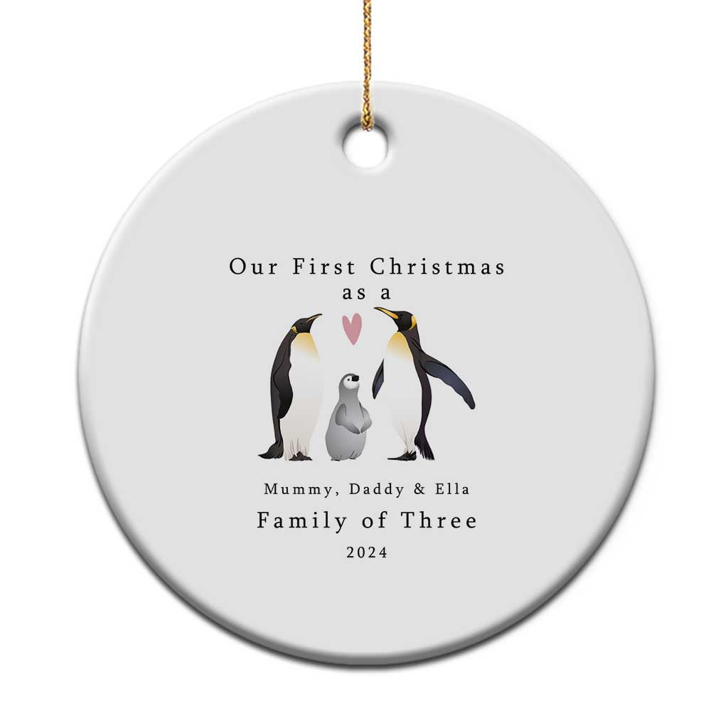 Personalized New Parents Gift Christmas Ornament 2024 Custom Name Our First Christmas As A Family of Three Gifts for Couples Mom Dad TS10