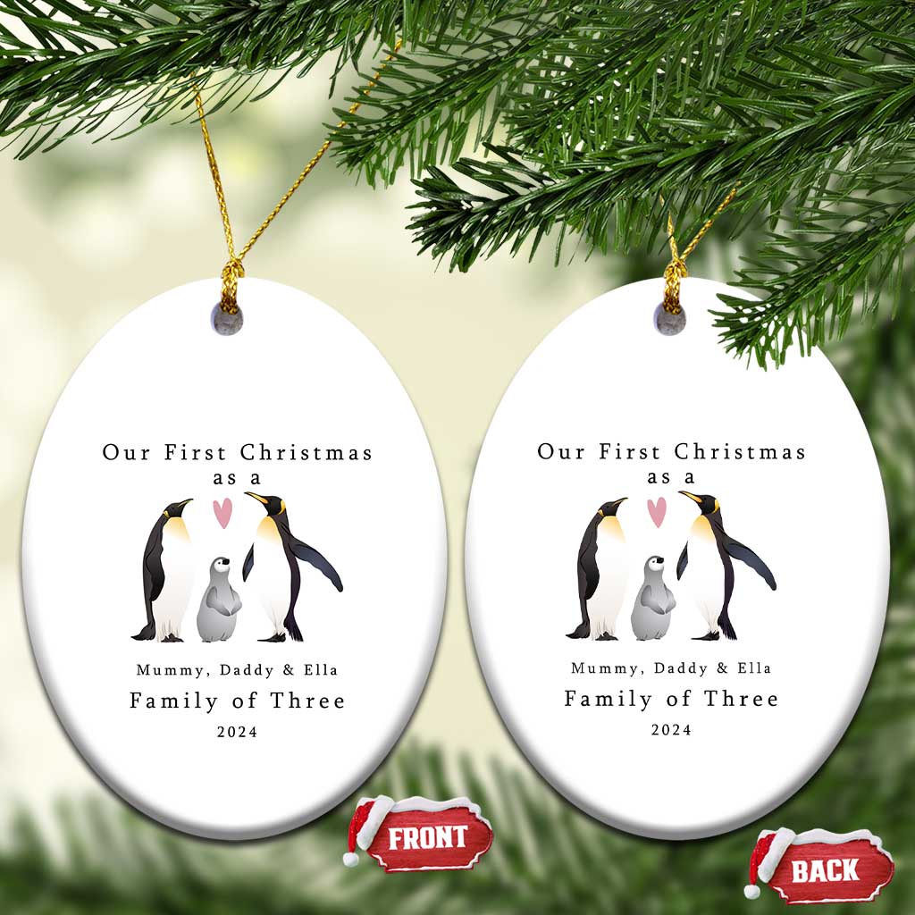 Personalized New Parents Gift Christmas Ornament 2024 Custom Name Our First Christmas As A Family of Three Gifts for Couples Mom Dad TS10