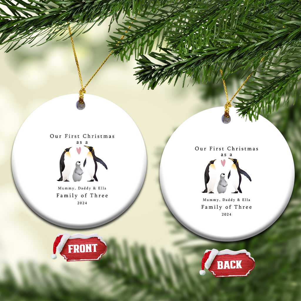 Personalized New Parents Gift Christmas Ornament 2024 Custom Name Our First Christmas As A Family of Three Gifts for Couples Mom Dad TS10