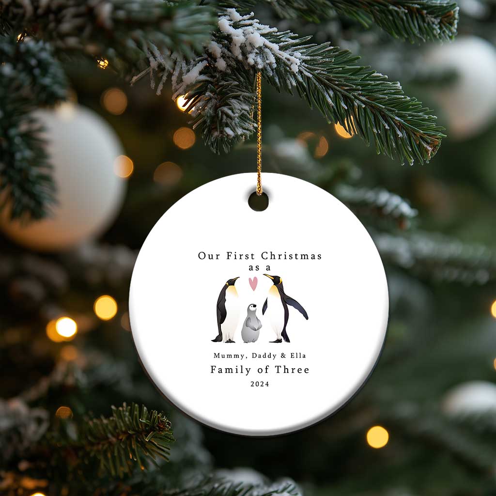 Personalized New Parents Gift Christmas Ornament 2024 Custom Name Our First Christmas As A Family of Three Gifts for Couples Mom Dad TS10
