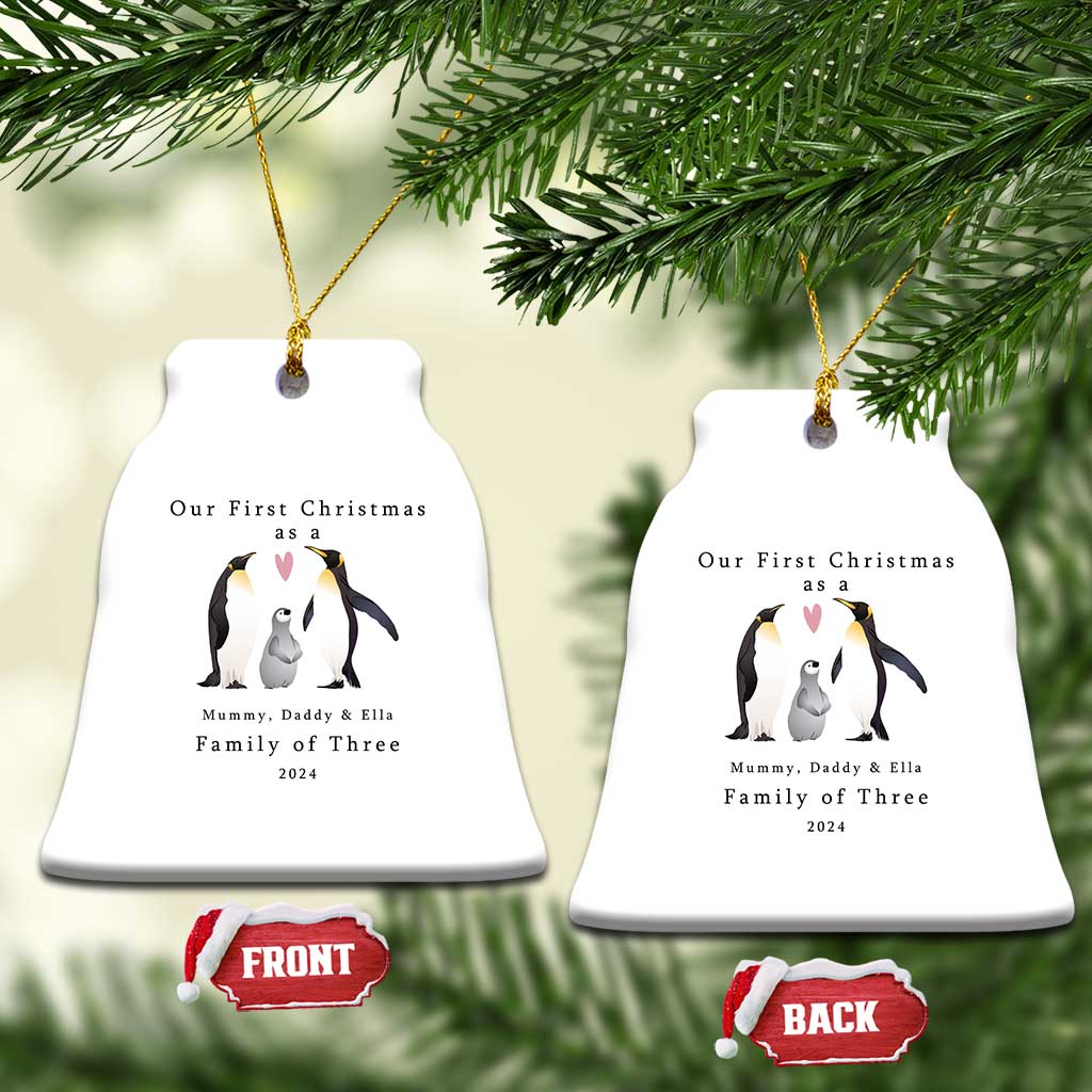 Personalized New Parents Gift Christmas Ornament 2024 Custom Name Our First Christmas As A Family of Three Gifts for Couples Mom Dad TS10