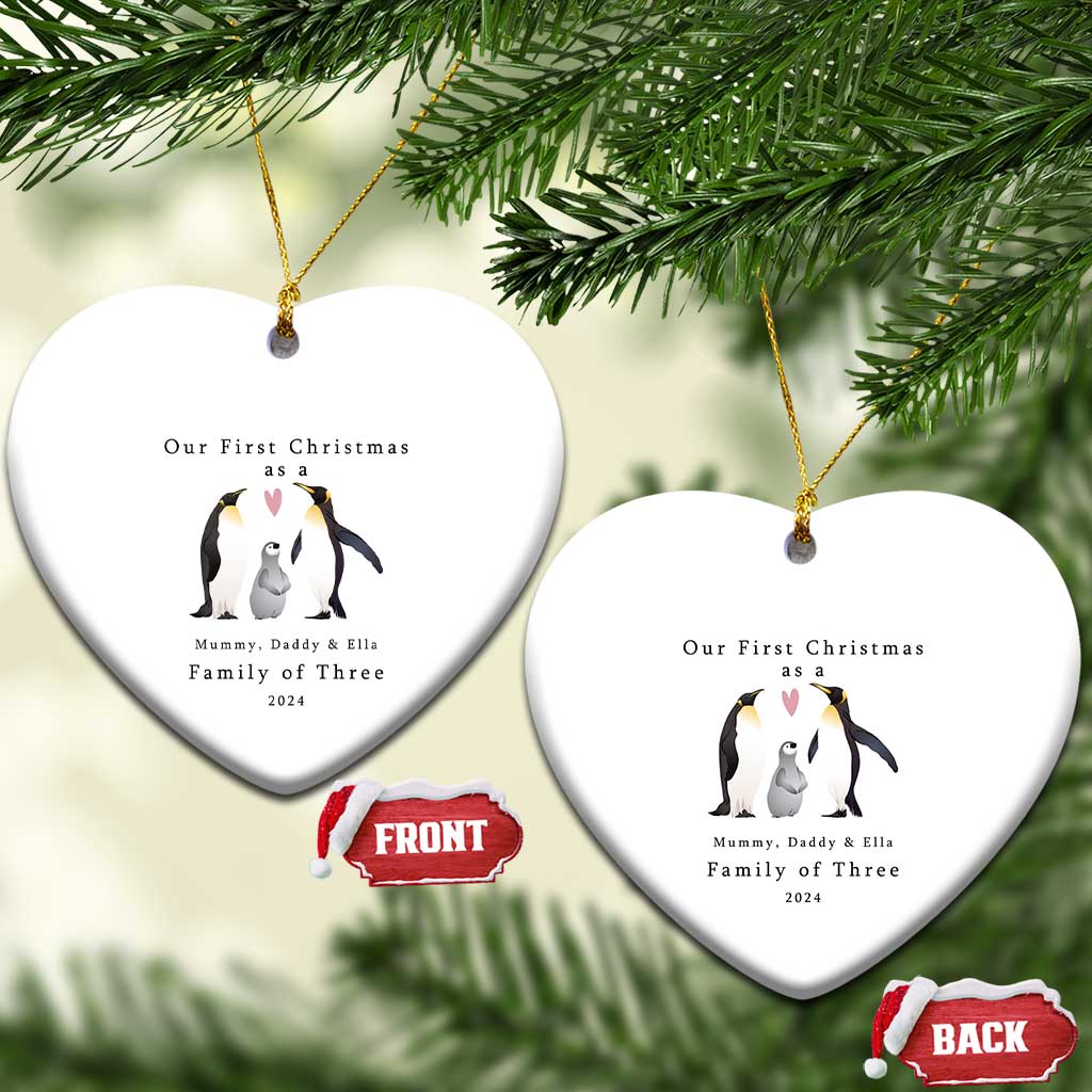 Personalized New Parents Gift Christmas Ornament 2024 Custom Name Our First Christmas As A Family of Three Gifts for Couples Mom Dad TS10