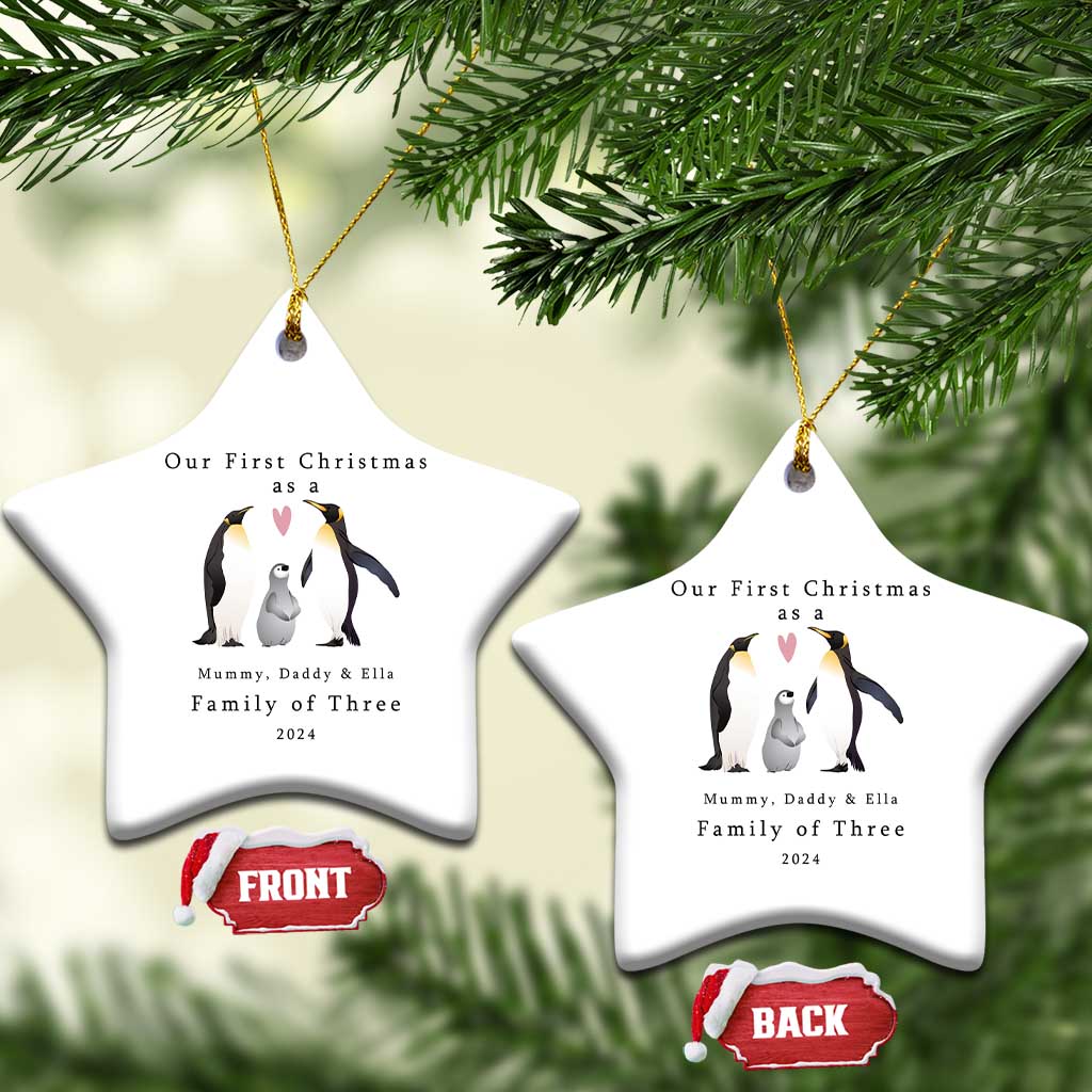 Personalized New Parents Gift Christmas Ornament 2024 Custom Name Our First Christmas As A Family of Three Gifts for Couples Mom Dad TS10