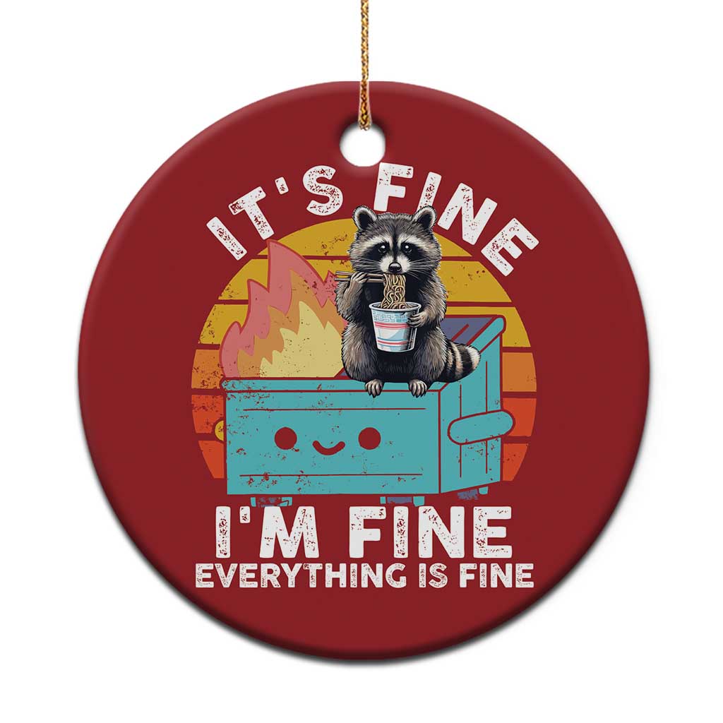 Funny Racoon Christmas Ornament Eating Instant Noodle Cup Dumpster Fire Everything Is Fine Meme TS10