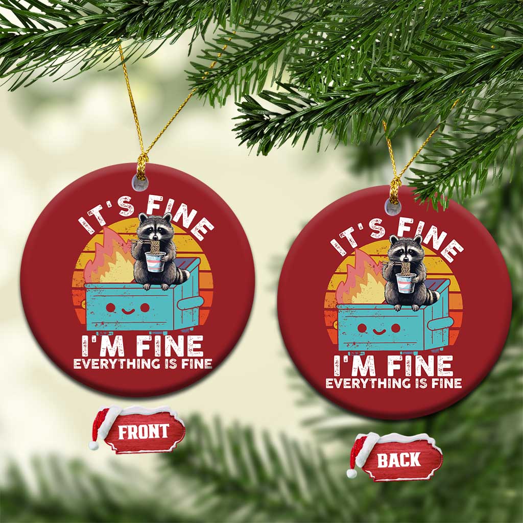 Funny Racoon Christmas Ornament Eating Instant Noodle Cup Dumpster Fire Everything Is Fine Meme TS10