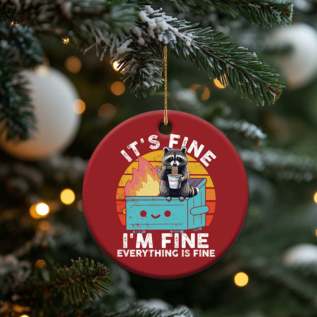 Funny Racoon Christmas Ornament Eating Instant Noodle Cup Dumpster Fire Everything Is Fine Meme TS10