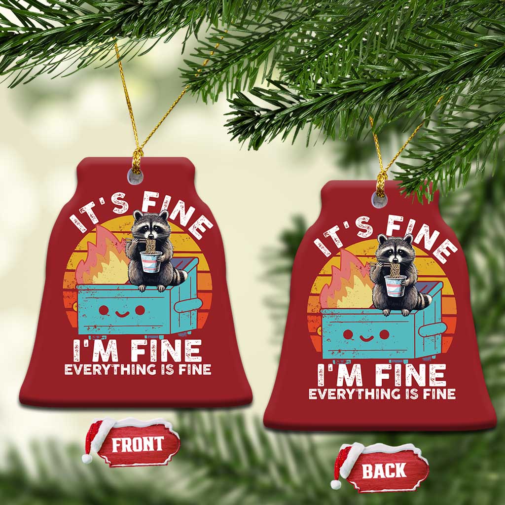 Funny Racoon Christmas Ornament Eating Instant Noodle Cup Dumpster Fire Everything Is Fine Meme TS10