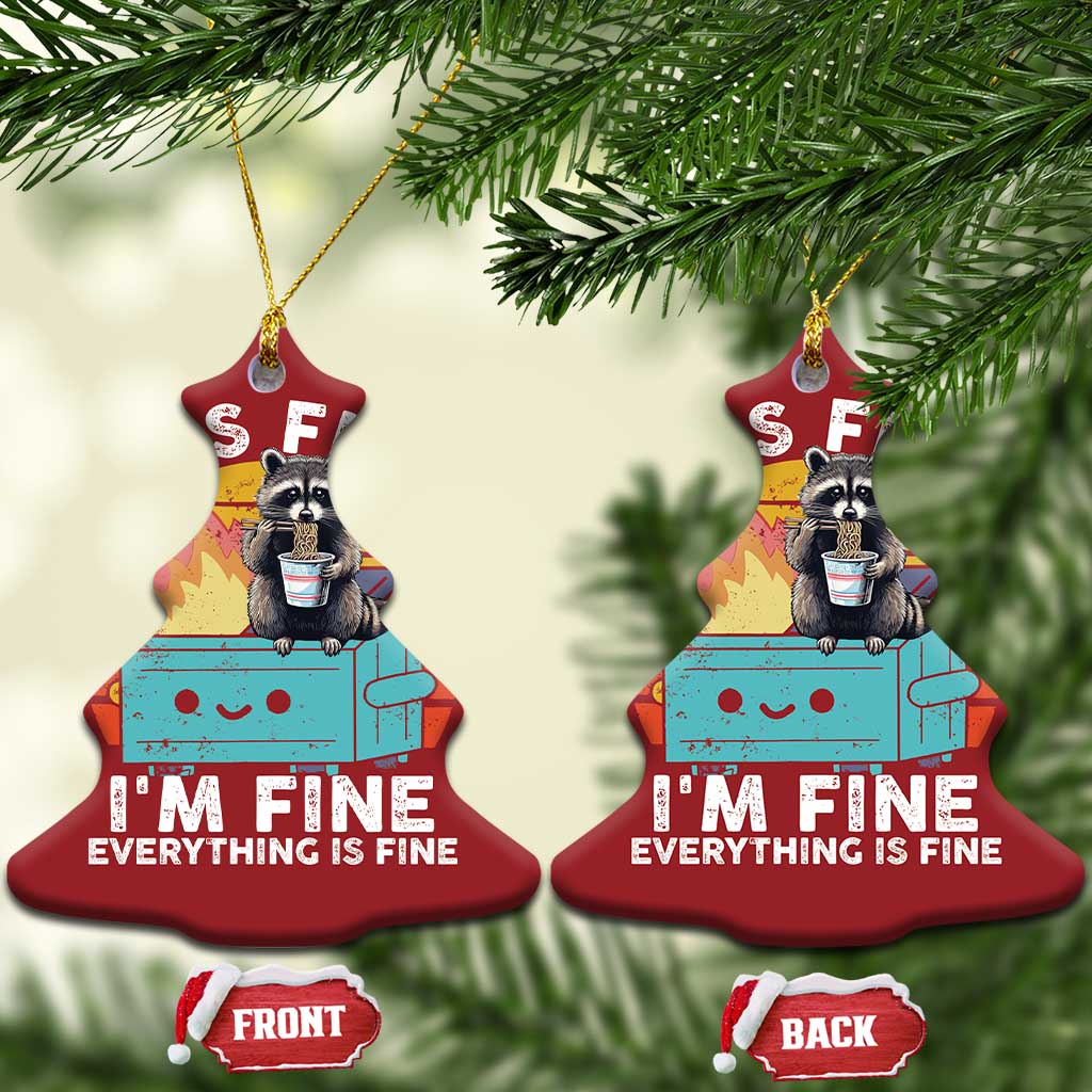 Funny Racoon Christmas Ornament Eating Instant Noodle Cup Dumpster Fire Everything Is Fine Meme TS10