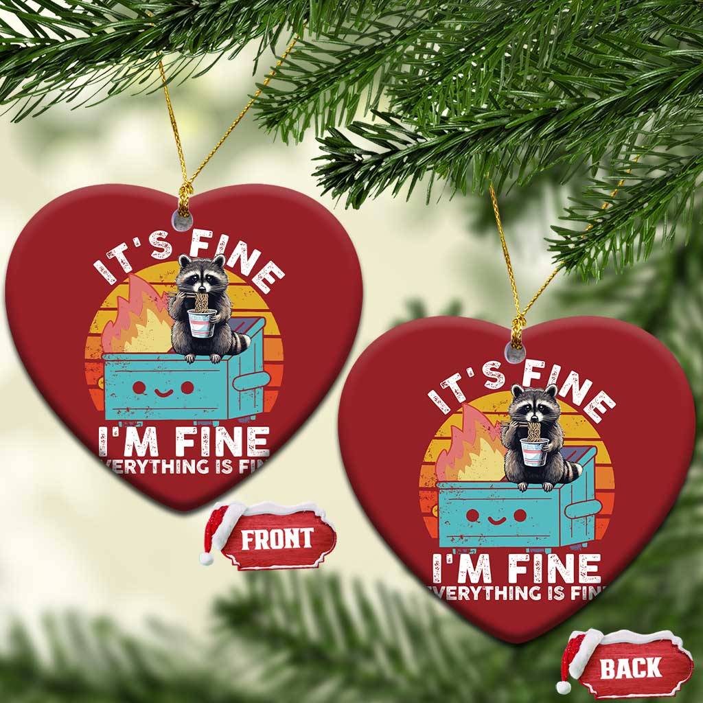 Funny Racoon Christmas Ornament Eating Instant Noodle Cup Dumpster Fire Everything Is Fine Meme TS10