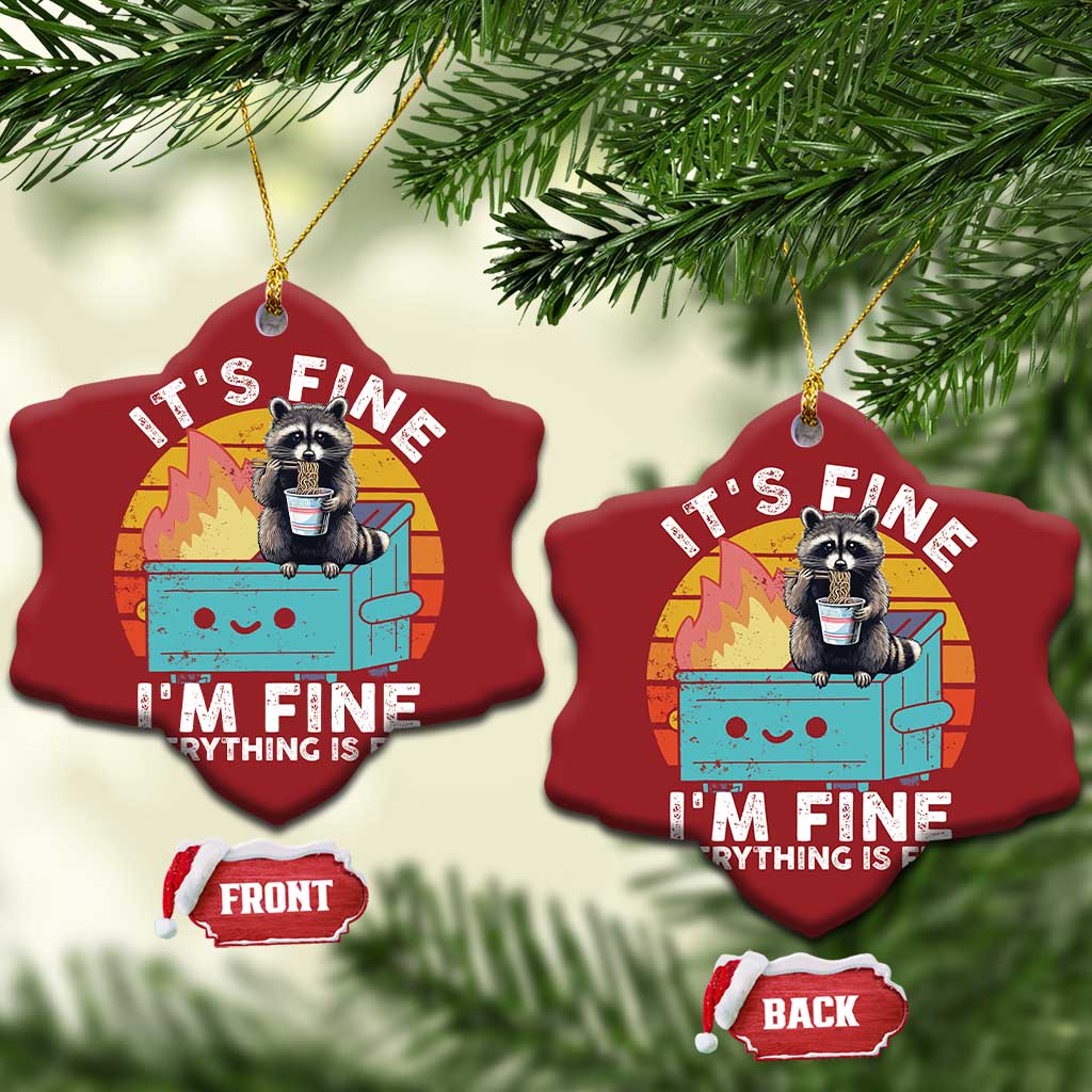 Funny Racoon Christmas Ornament Eating Instant Noodle Cup Dumpster Fire Everything Is Fine Meme TS10