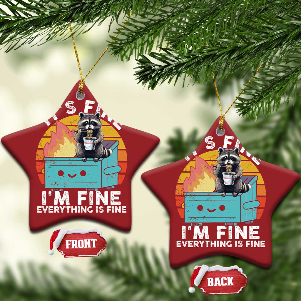 Funny Racoon Christmas Ornament Eating Instant Noodle Cup Dumpster Fire Everything Is Fine Meme TS10