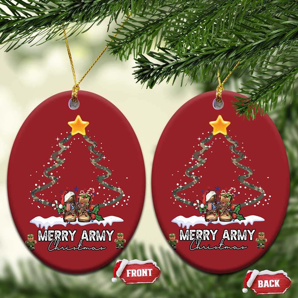 Merry Army Xmas Christmas Ornament Military Family Veteran Gift Camo Boots TS10