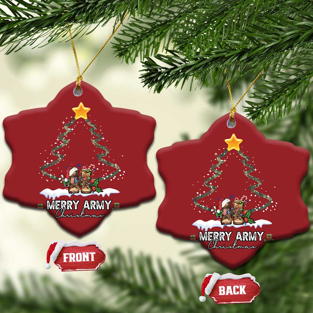 Merry Army Xmas Christmas Ornament Military Family Veteran Gift Camo Boots TS10