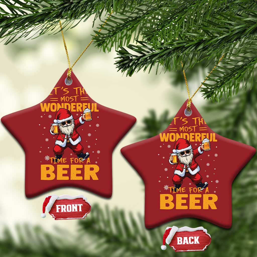 Funny Christmas Santa Claus Drinking Beer Wonderful Time Christmas Ornament TS10