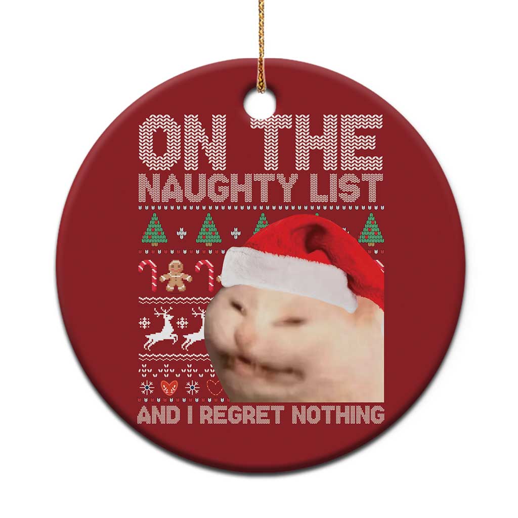 Funny Cat Christmas Ornament On The Naughty List And I Regret Nothing Meme Ugly Xmas TS10