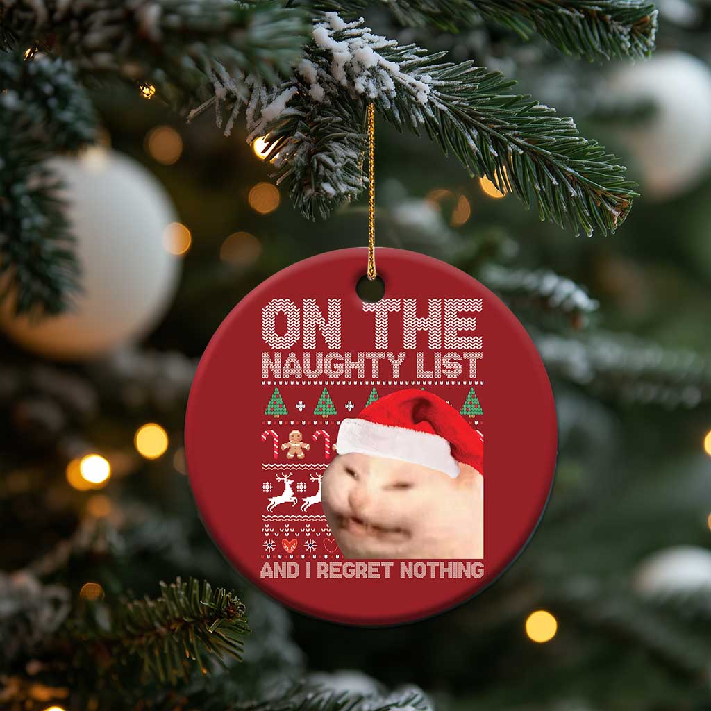 Funny Cat Christmas Ornament On The Naughty List And I Regret Nothing Meme Ugly Xmas TS10