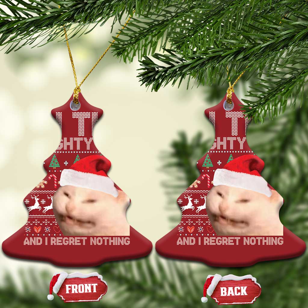 Funny Cat Christmas Ornament On The Naughty List And I Regret Nothing Meme Ugly Xmas TS10
