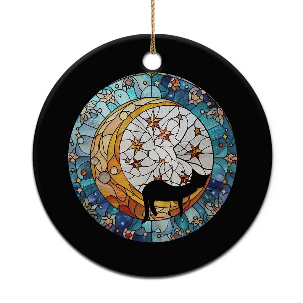 Cat Memorial Christmas Ornament Sleeping Black Cat on Moon Pet Sympathy Gift Stained Glass TS10