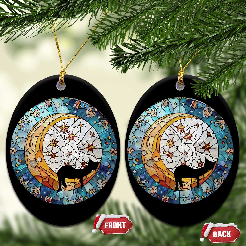 Cat Memorial Christmas Ornament Sleeping Black Cat on Moon Pet Sympathy Gift Stained Glass TS10
