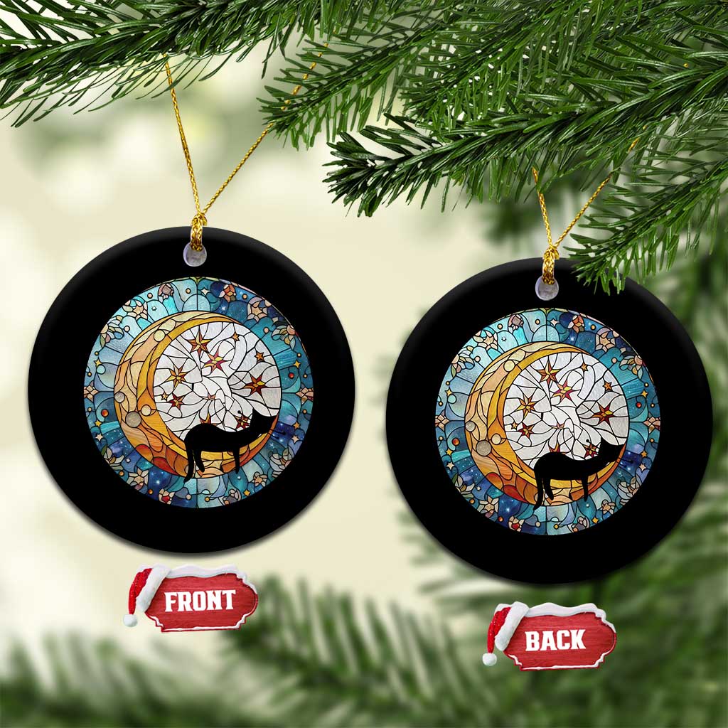 Cat Memorial Christmas Ornament Sleeping Black Cat on Moon Pet Sympathy Gift Stained Glass TS10
