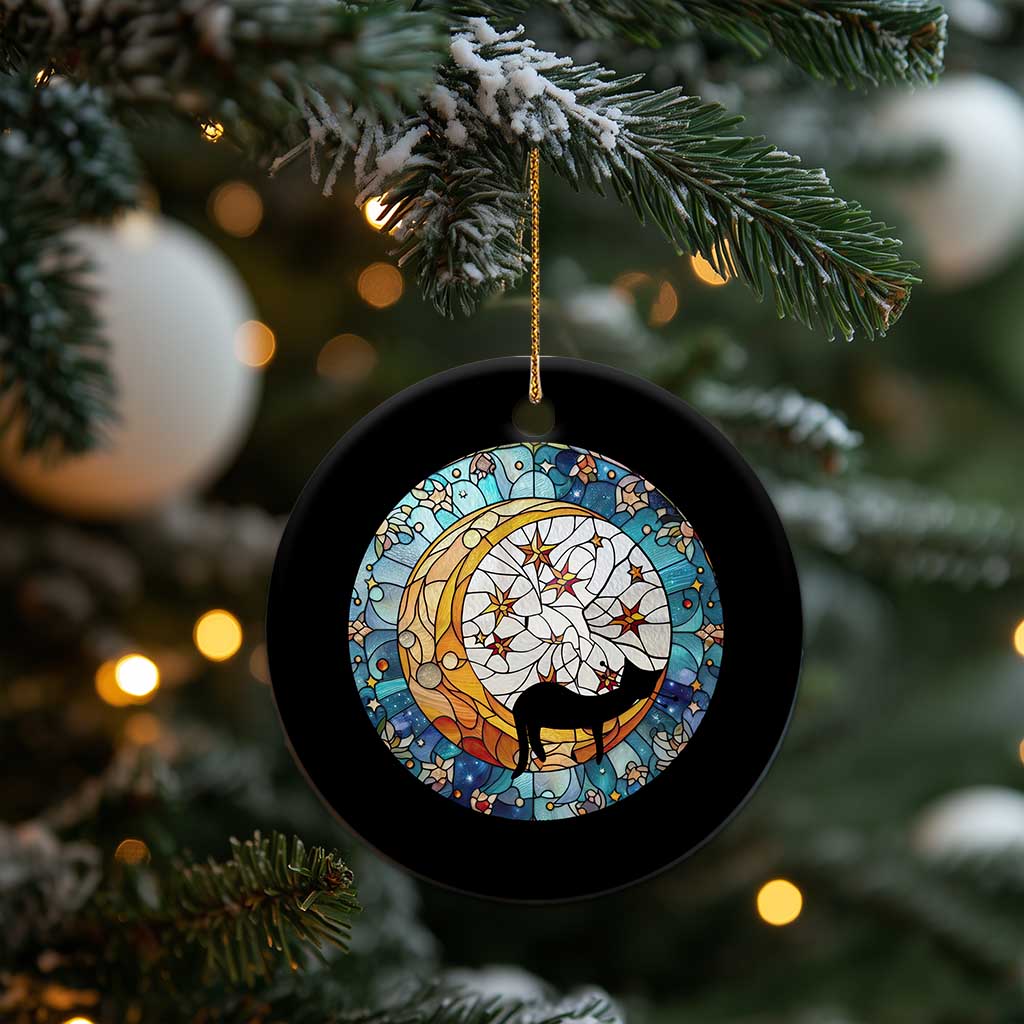 Cat Memorial Christmas Ornament Sleeping Black Cat on Moon Pet Sympathy Gift Stained Glass TS10