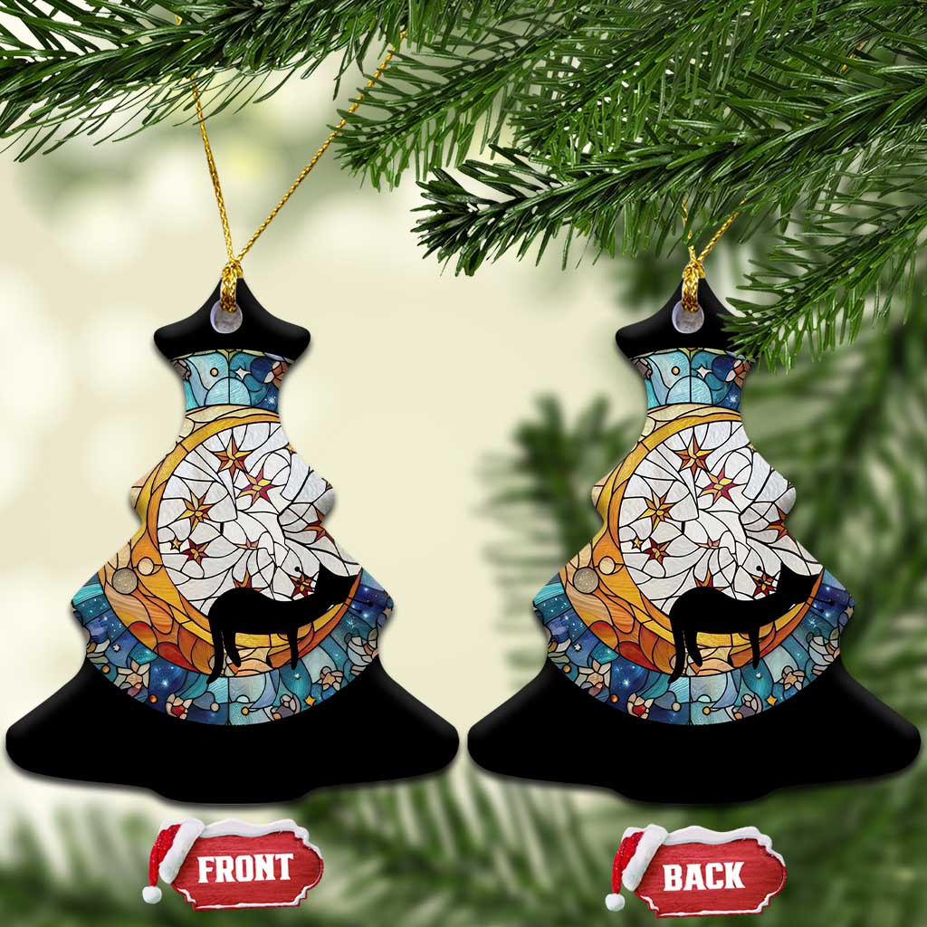 Cat Memorial Christmas Ornament Sleeping Black Cat on Moon Pet Sympathy Gift Stained Glass TS10