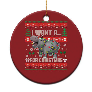 Funny Xmas Christmas Ornament I Want A Hippopotamus For Xmas Moo Deng Ugly Gift TS10