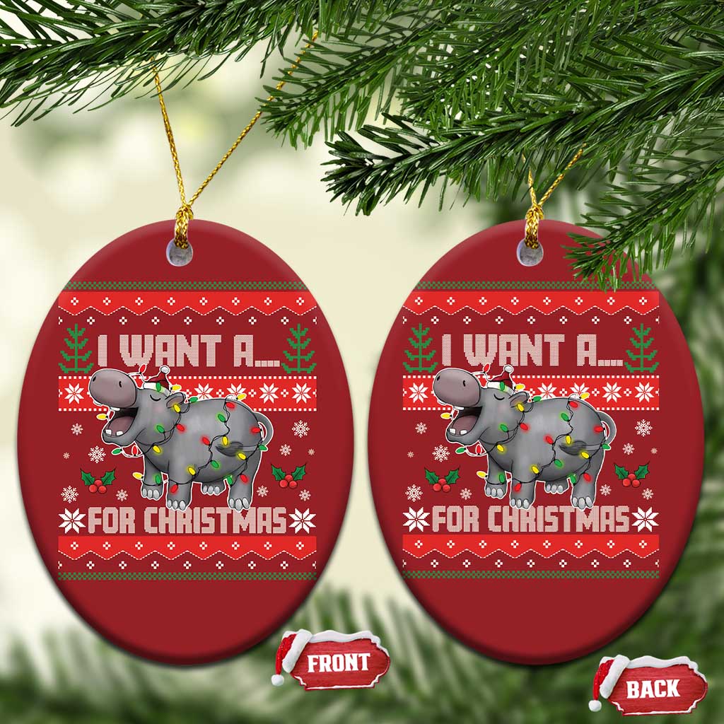 Funny Xmas Christmas Ornament I Want A Hippopotamus For Xmas Moo Deng Ugly Gift TS10
