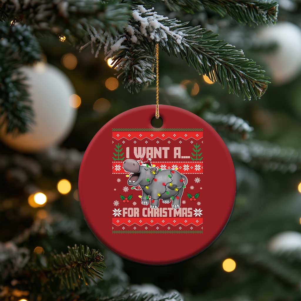 Funny Xmas Christmas Ornament I Want A Hippopotamus For Xmas Moo Deng Ugly Gift TS10