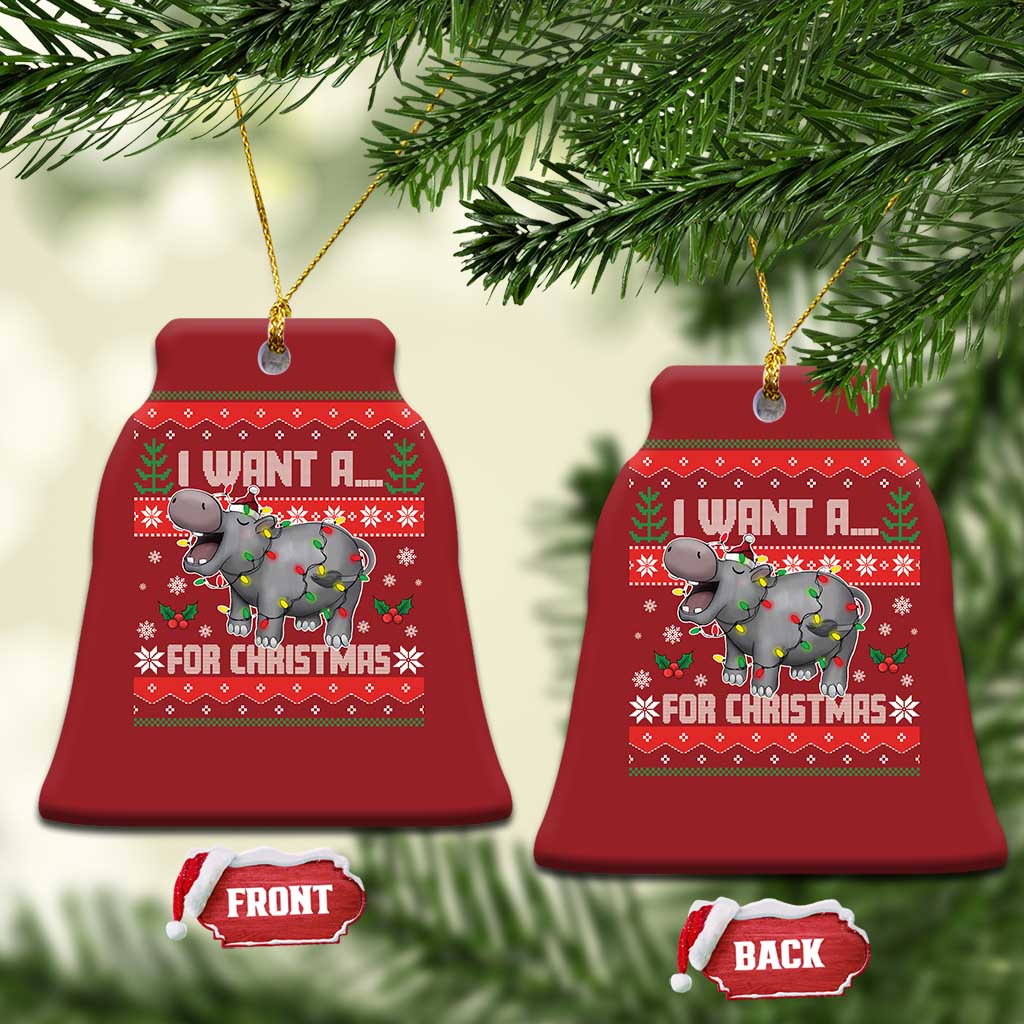 Funny Xmas Christmas Ornament I Want A Hippopotamus For Xmas Moo Deng Ugly Gift TS10