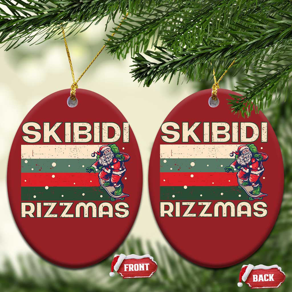 Funny Christmas Ornament Skibidi Rizzmas Rizz Santa Clause Skating Board Xmas Retro Stripe TS10